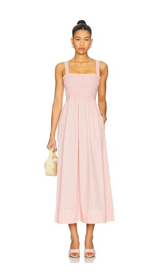 PISTOLA Genevieve Smocked Embroidered Bodice Dress in Pink. - size S | Revolve Clothing (Global)