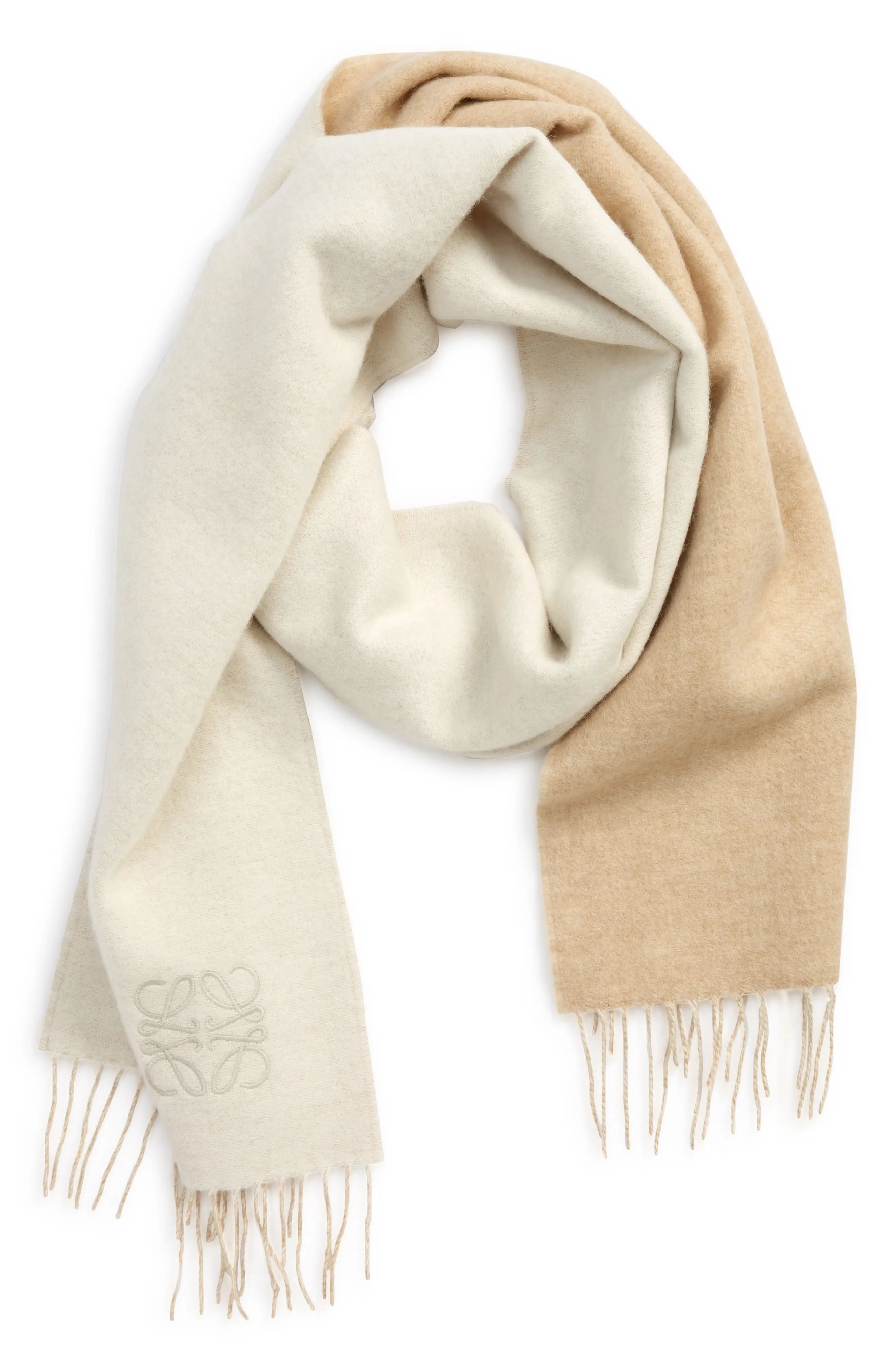 Loewe Anagram Double Face Wool & Cashmere Scarf in Ivory/Sand at Nordstrom | Nordstrom