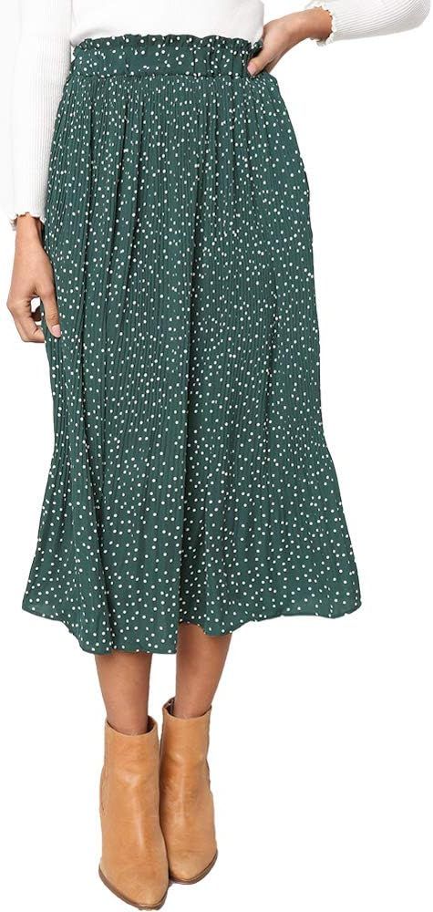 EXLURA Womens High Waist Polka Dot Pleated Skirt Midi Swing Skirt with Pockets | Amazon (US)