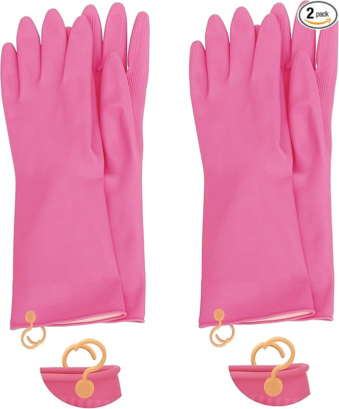 2 Pairs Reusable Waterproof Non-Slip Honeycomb Grip Latex Rubber Gloves with Hang-Dry Hooks/Hangi... | Amazon (US)