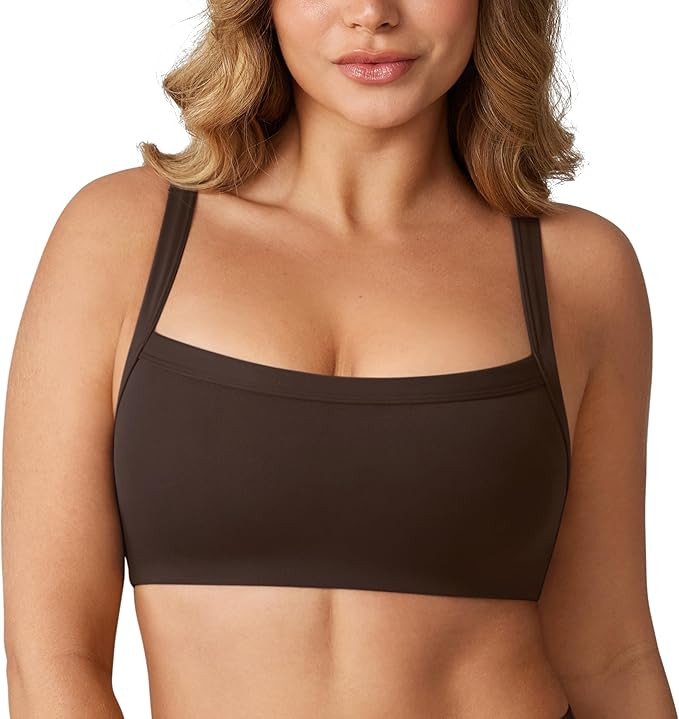Hugcurve Adjustable Sports Bra Square Neck Wireless Padded Yoga Workout Tops | Amazon (US)