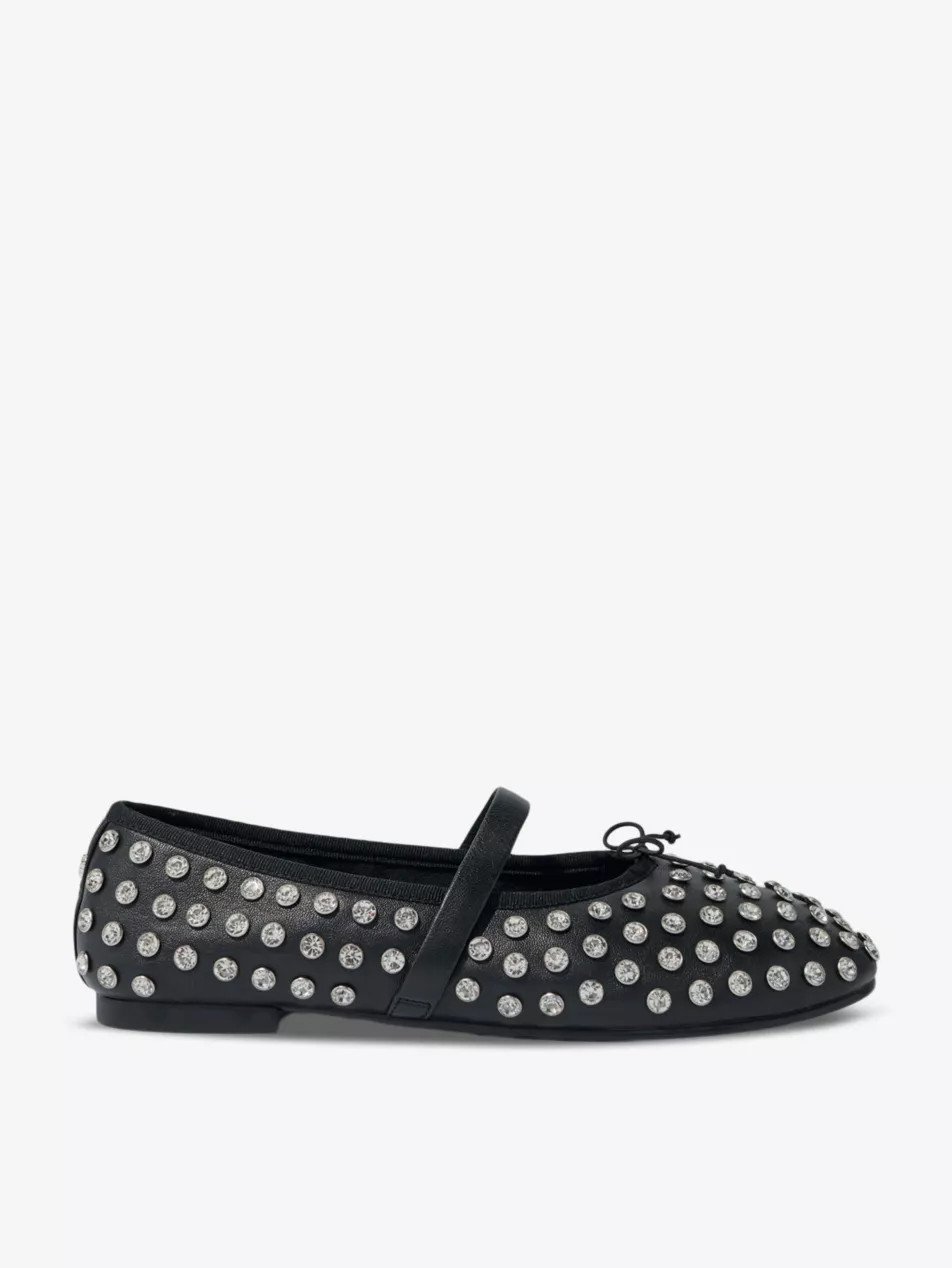 Crystal-embellished leather ballet pumps | Selfridges