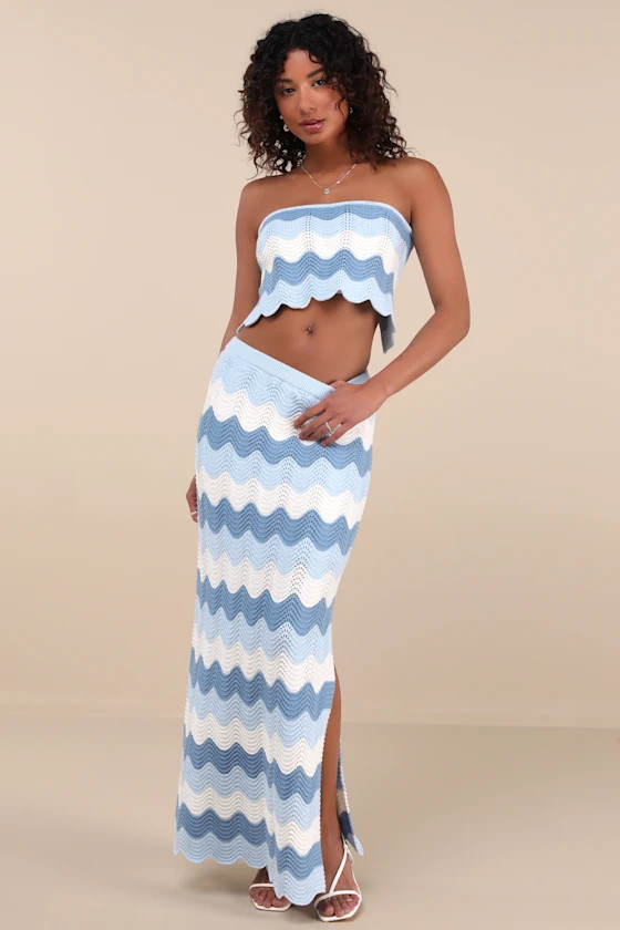 Sandro Blue Multi Crochet Maxi Skirt | Lulus