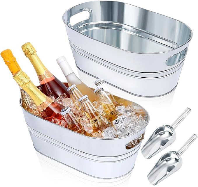 Galvanized Tub 2 Pcs 3 Gallon Metal Beverage Ice Buckets for Parties Drink Wine Beer Champagne Vi... | Amazon (US)
