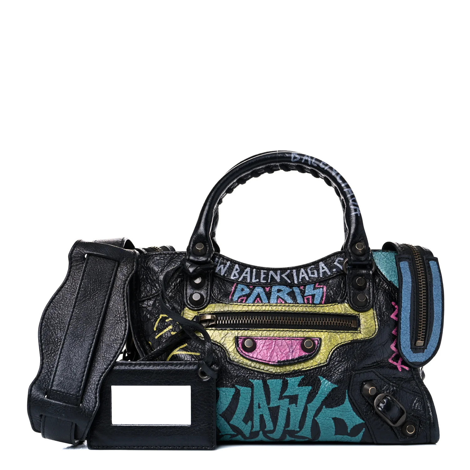BALENCIAGA Agneau Graffiti Classic Hardware Mini City Black | FASHIONPHILE | Fashionphile