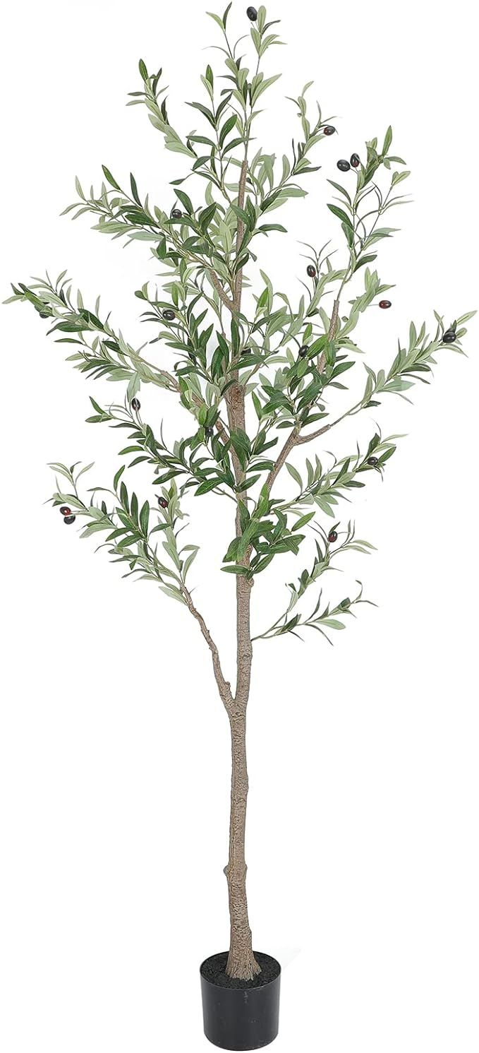 Tall Faux Olive Tree，5.8Ft Realistic Potted Silk Artificial Olive Tree, Fake Olive Trees Indoor with Green Leaves and Big Fruits for Home Office Living Room Bedroom Stairs Patio Decor. | Amazon (US)
