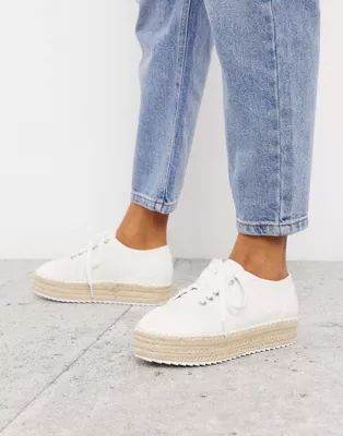 ASOS DESIGN January lace up espadrille trainers in white | ASOS (Global)