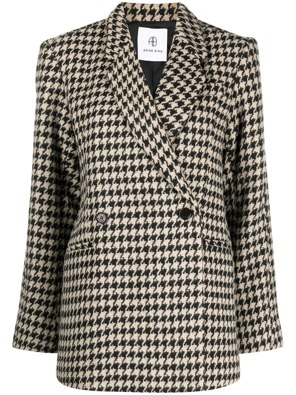 ANINE BING Kaia Houndstooth double-breasted Blazer - Farfetch | Farfetch Global