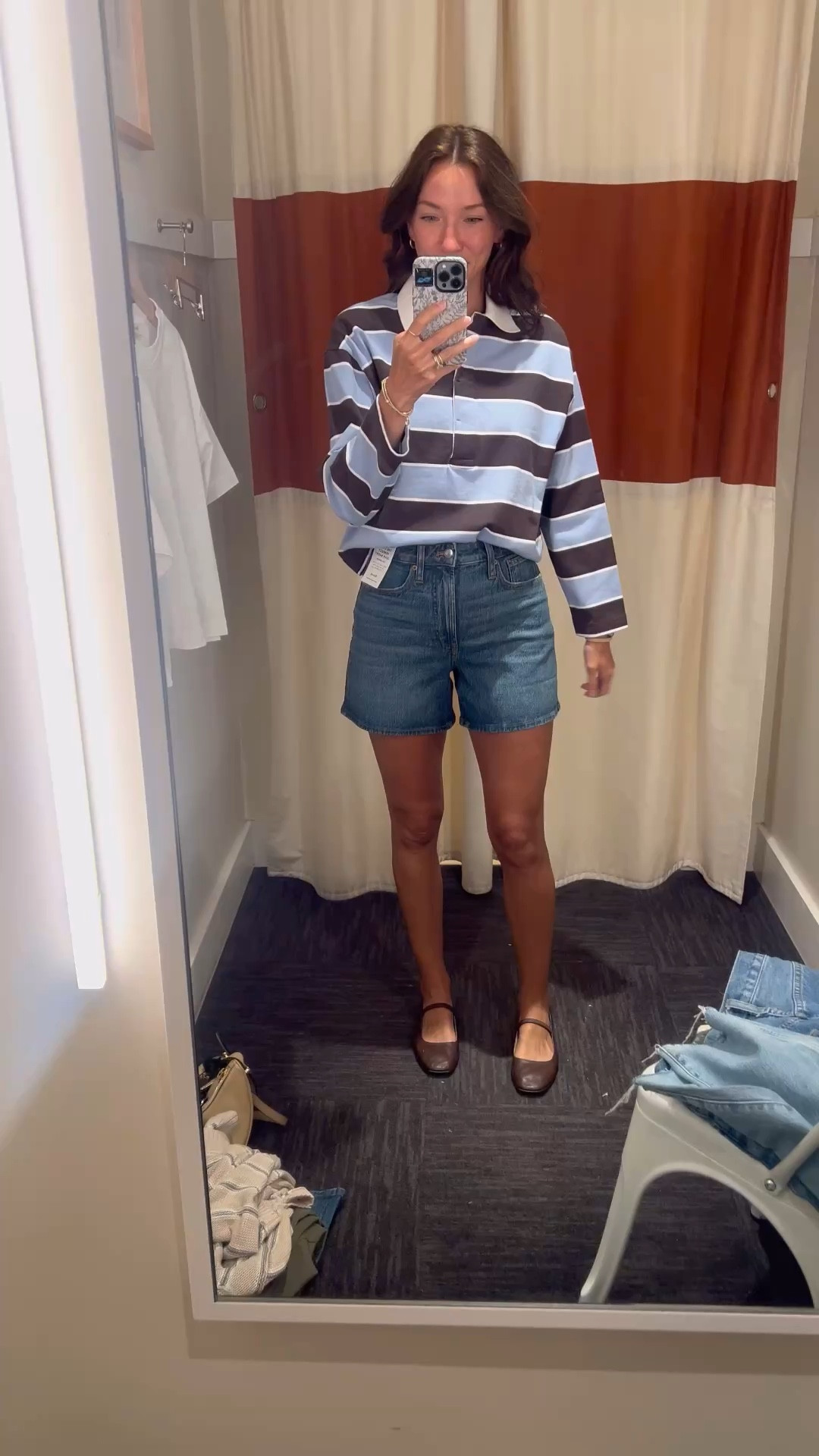 Casual spring / summer outfit! I love these shorts and rugby style top. The shorts come in a curvy fit or regular fit. I’m in the curvy, but I’ve linked both here! 

#LTKmomlife #LTKFestival #LTKootd