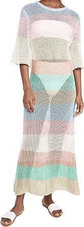 Women's Crochet Cover Ups for Bikini Swimsuit Half Sleeve Bathing Suit Rainbow Swimwear Long Beac... | Amazon (US)