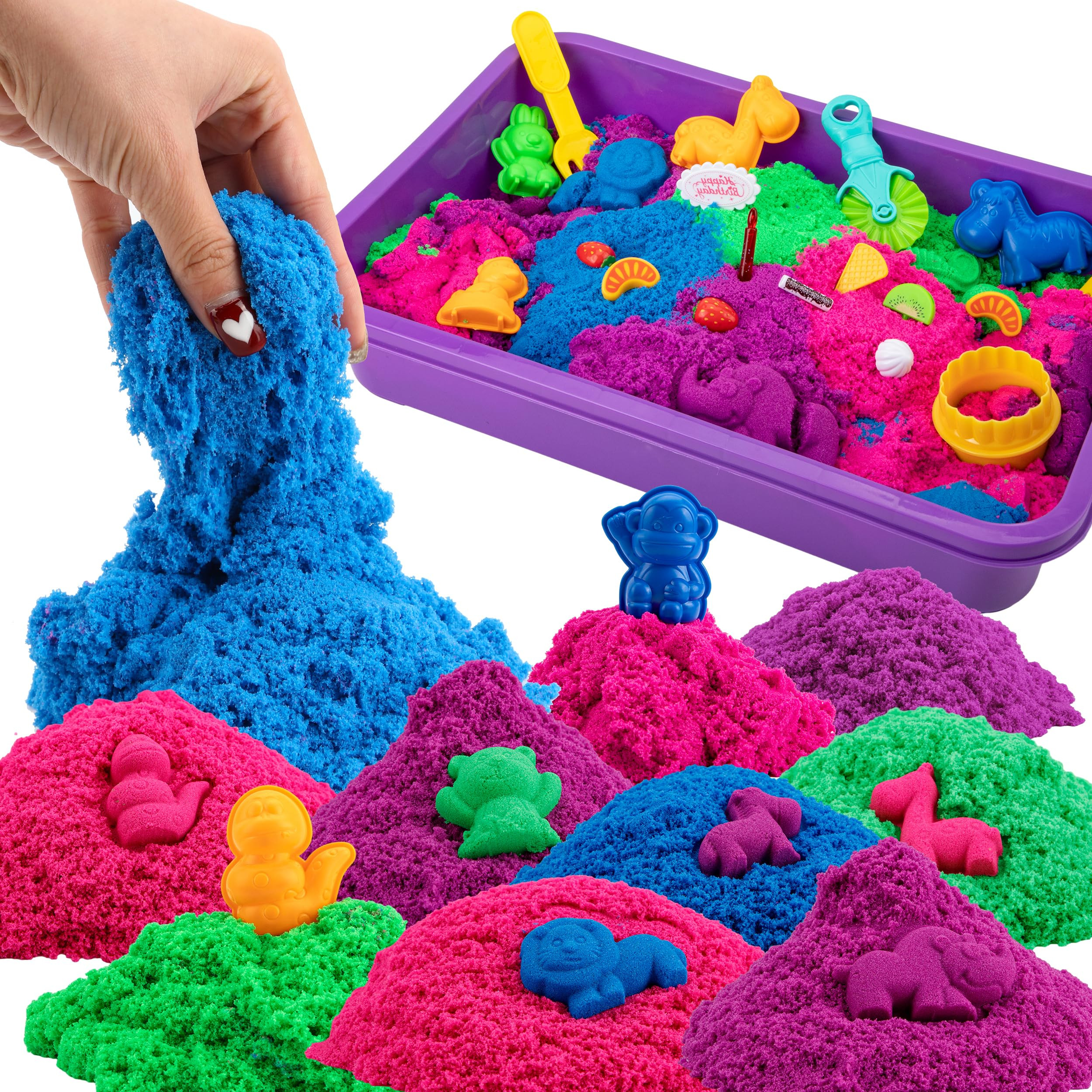 Asoxt Sensory Bin for Boy Girl Kid Toy - 43pcs Play Sand Art Kit with Sandbox, 4lb Color Sand, 17... | Amazon (US)