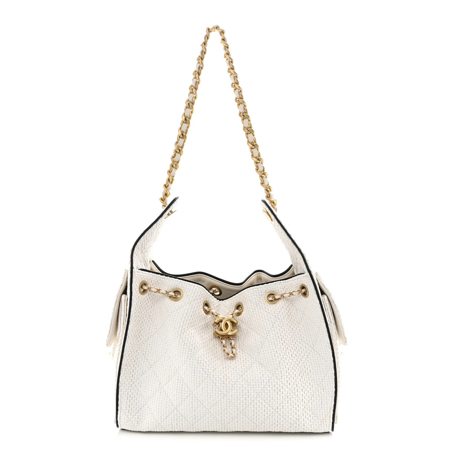 Braided Raffia Calfskin Quilted Small Chanel 25 Handbag White Black | FASHIONPHILE (US)