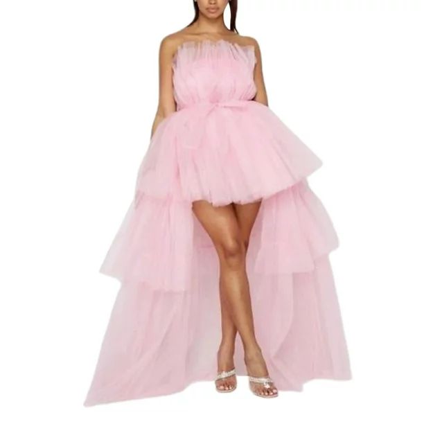 Luckinbaby Women's High Low Tulle Dress, Strapless Solid Color Tiered Party Dress | Walmart (US)