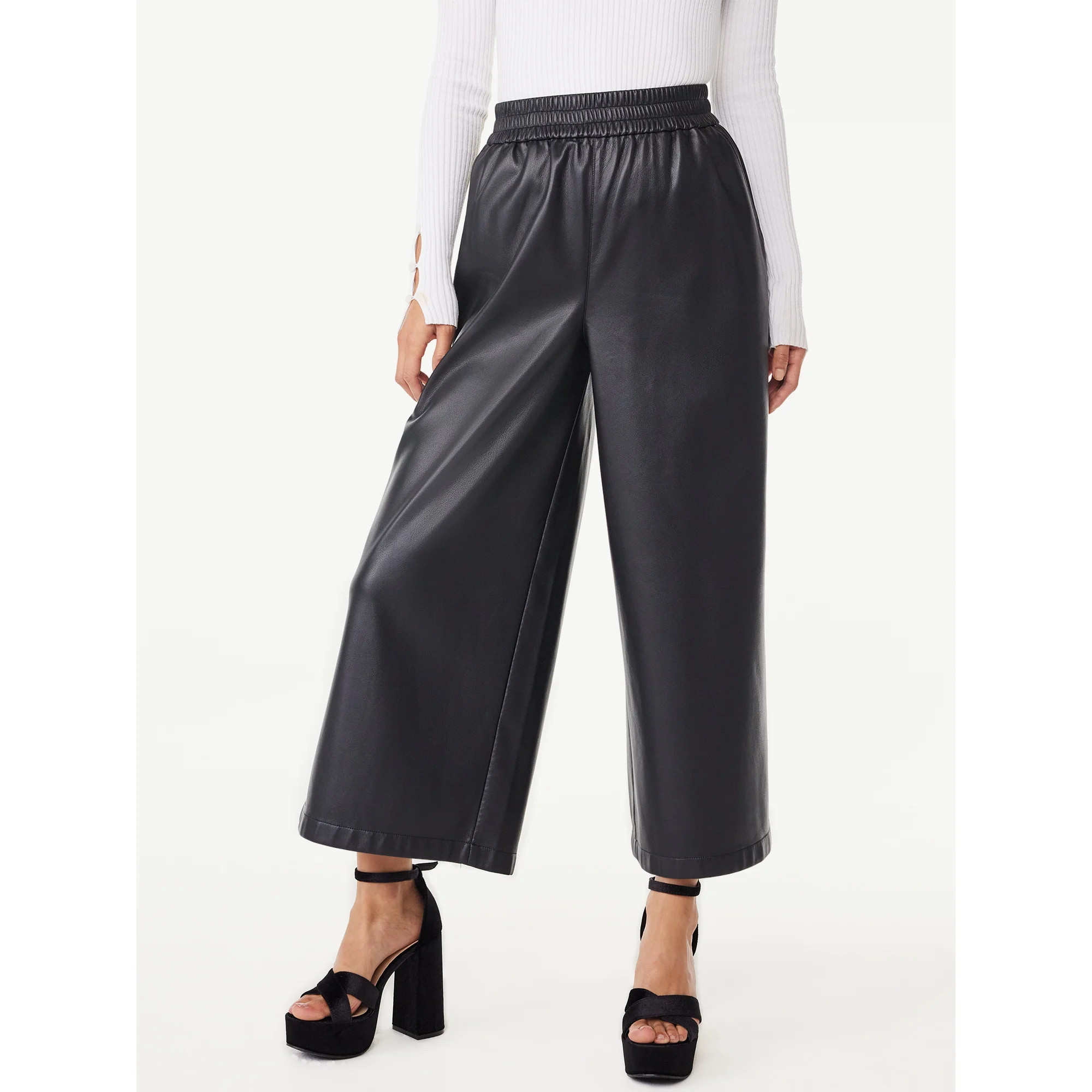 Scoop Women's Faux Leather Wide Leg Pants, Sizes XS-XXL | Walmart (US)