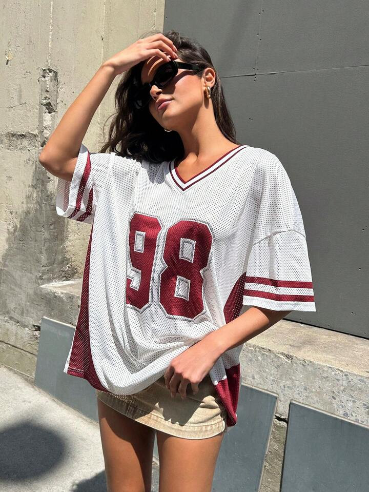 SHEIN Haute Colorblocked Football Jersey | SHEIN | SHEIN