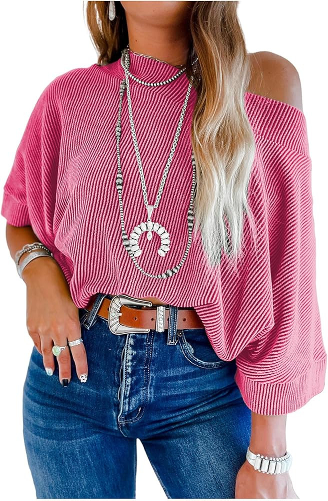 EVALESS Sexy Off The Shoulder Tops for Women 3/4 Length Sleeve Womens Tops Spring Fall 2026 Boat ... | Amazon (US)