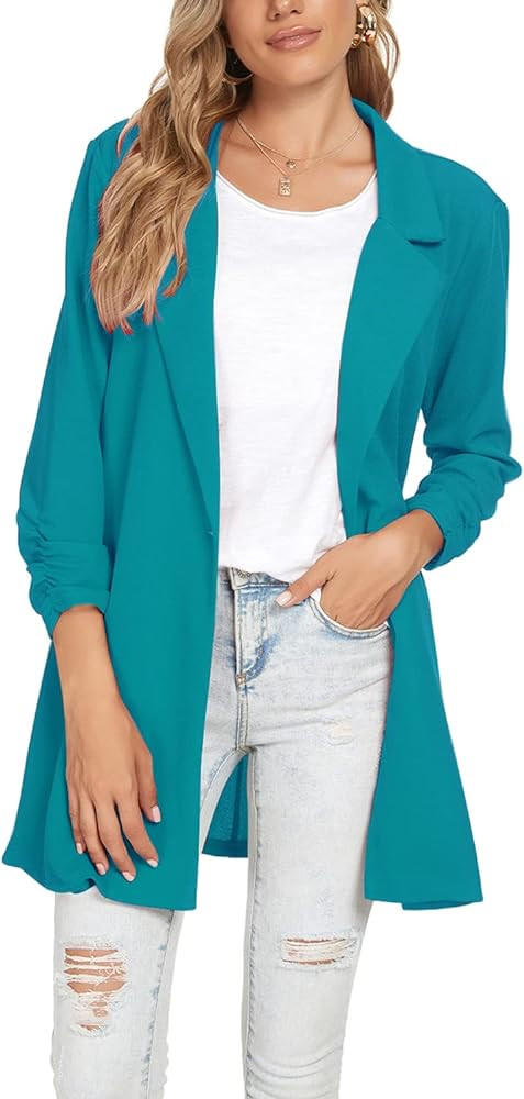 Unifizz Women Long Blazers for Business Casual 3/4 Sleeve Button Front Notch Lapel Lightweight Wo... | Amazon (US)