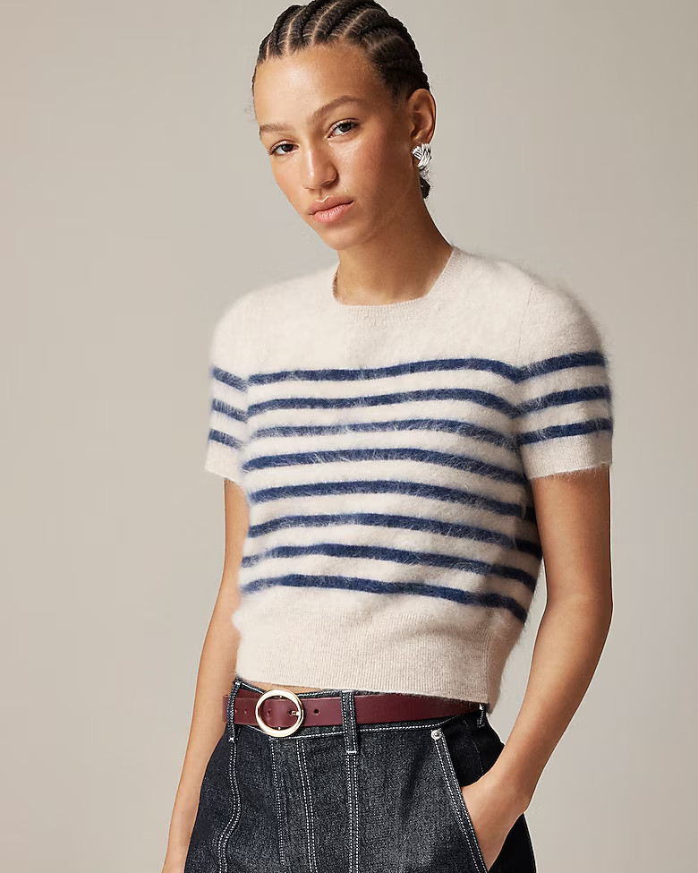 Brushed cashmere T-shirt in stripe | J. Crew US