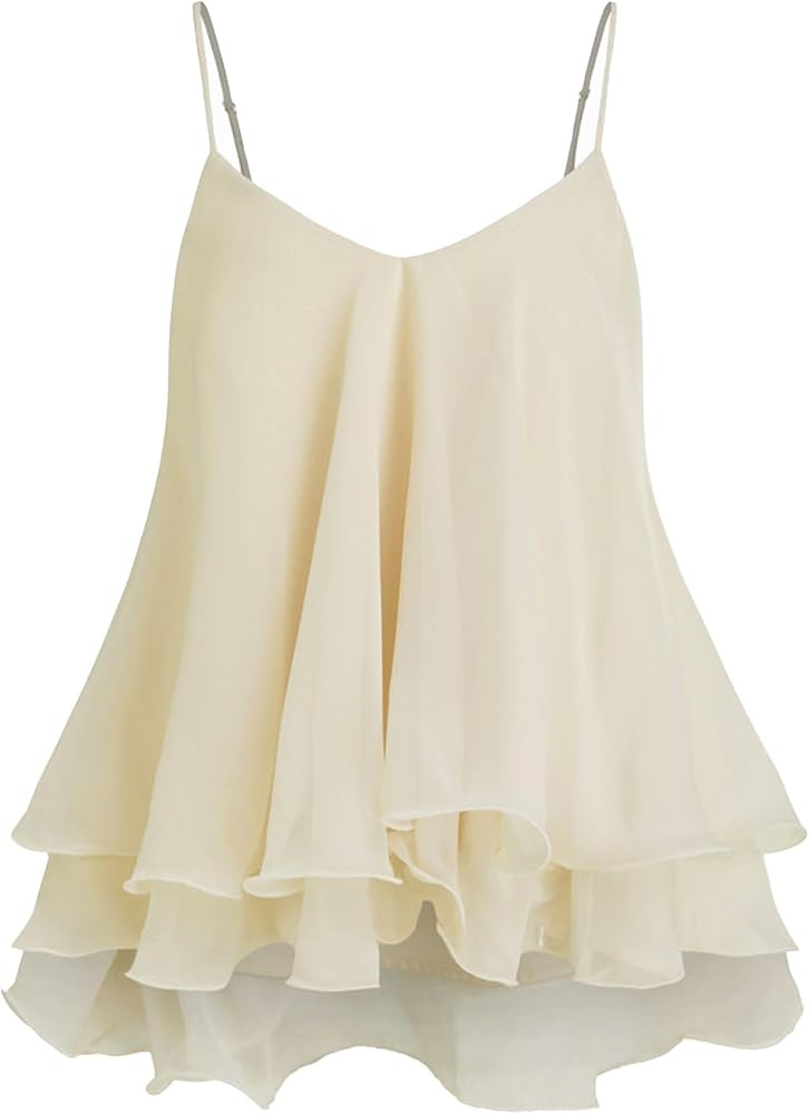 Peaceglad Womens Peplum Babydoll Tops V Neck Spaghetti Camis Tops Loose Fit Flowy Ruffle Shirts | Amazon (US)