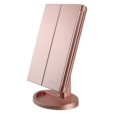 Amazon.com: deweisn Tri-Fold Lighted Vanity Mirror with 21 LED Lights, Touch Screen and 3X/2X/1X ... | Amazon (US)