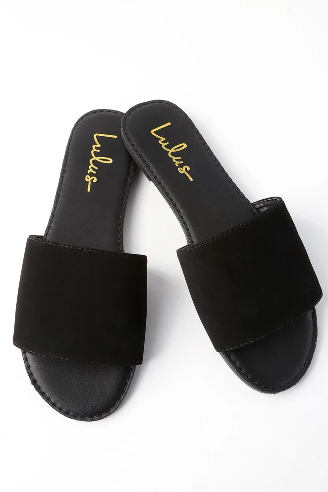 Addison Black Nubuck Slide Sandals | Lulus