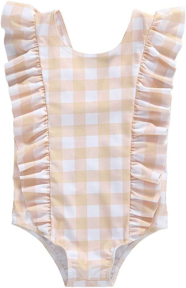 LAJIFENLEI Infant Toddler Baby Girl Ruffled Swimsuit One Piece Sleeveless Folds Backless Swimwear... | Amazon (US)