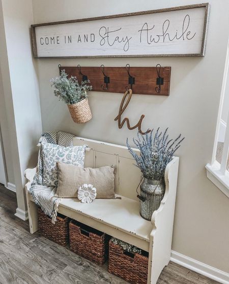 My little entryway bench area 🤍 some of the items are sold out so I couldn’t link them, but I added some similar items instead to help give some ideas! 

#targetfinds #homedecor #entryway #farmhousedecor 

#LTKhome #LTKunder50 #LTKunder100