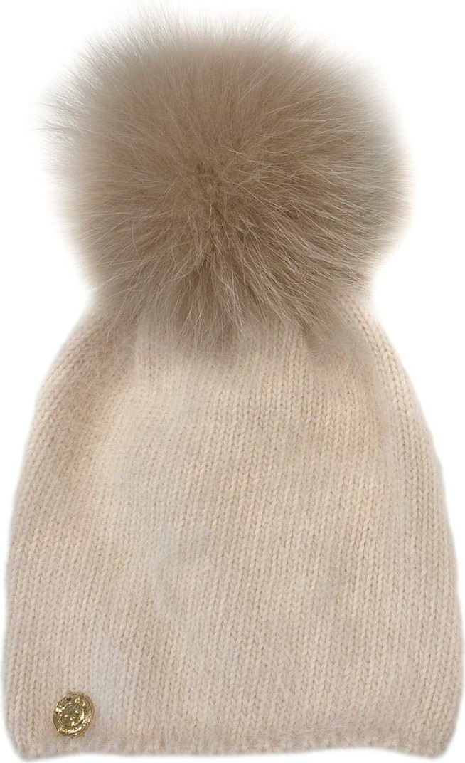 Vanya Beige Cashmere Kids' Faux Fur Beanie Hat | Nordstrom