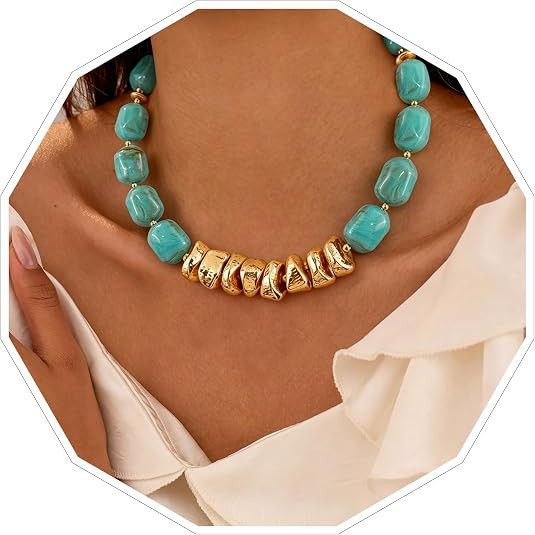 VIBILIA Boho Beaded Chunky Necklace for Women, Colorful Large Square Bead Choker, Trendy Y2K Summ... | Amazon (US)