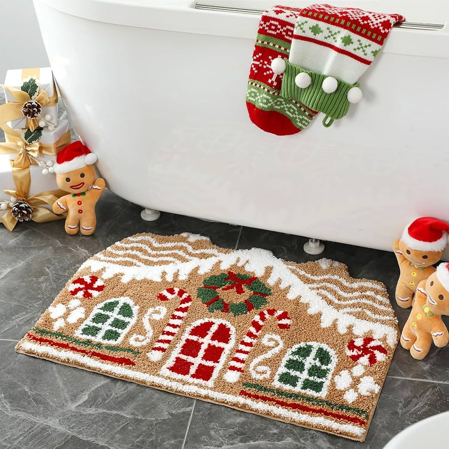 Gingerbread House Bathroom Mat Christmas Area Rug Non Slip Cute Gingerbread Bathroom Decoration P... | Amazon (US)