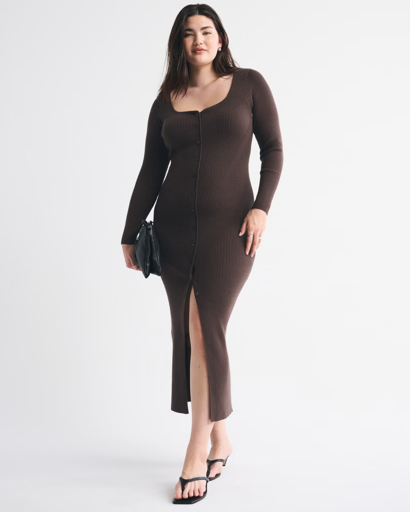 Long-Sleeve Button-Through Maxi Sweater Dress | Abercrombie & Fitch (US)