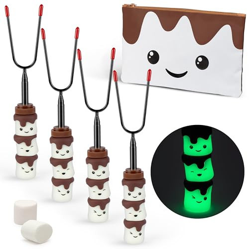 THE S'MORES COMPANY - Glow in the Dark Marshmallow Roasting Sticks - Set of 4 Rotating Smores Sticks - Telescoping Extra Long Marshmallow Sticks for Fire Pit, Campfire & Bonfire - Camping Accessories | Amazon (US)