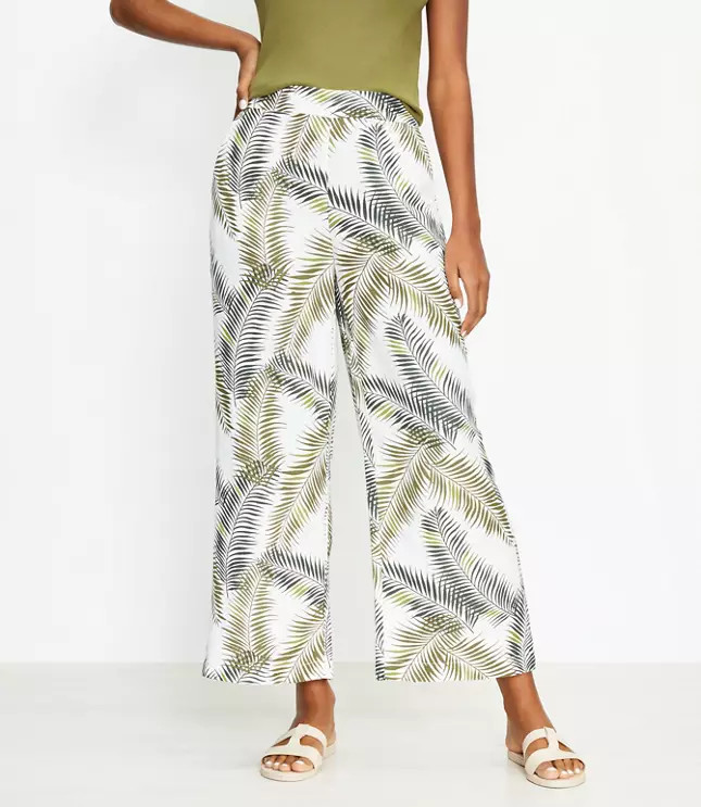 Wide Leg Crop Pants in Palm Leaf | LOFT