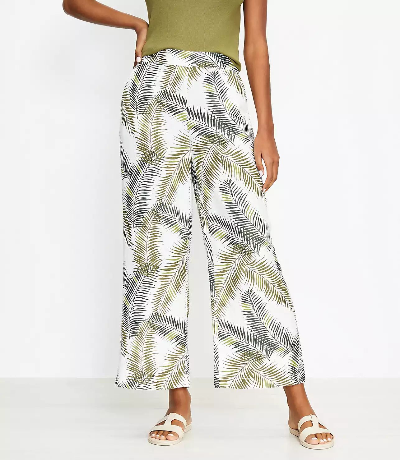 Wide Leg Crop Pants in Palm Leaf | LOFT