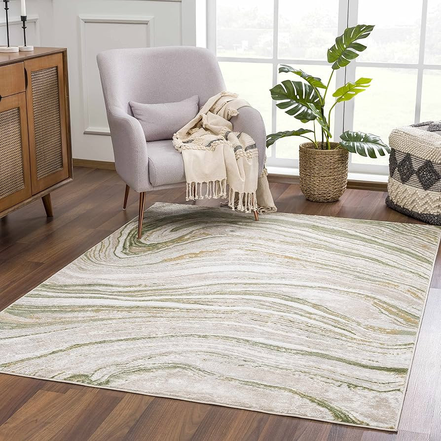 Hauteloom Liverpool Modern Abstract Bedroom Living Room Area Rug - Marble Swirl Pattern - Contemp... | Amazon (US)
