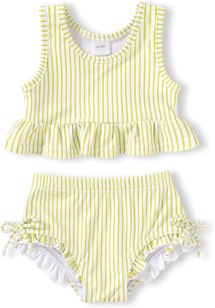 HAPPYMA Baby Swimsuit Toddler Girl Bathing Suit Summer Stripe Bikini Set Beach Two Piece Swim Wea... | Amazon (US)
