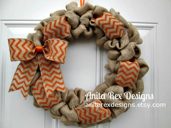 Burlap Wreath Orange Chevron Wreath Burlap Bubble Wreath - Etsy | Etsy (US)