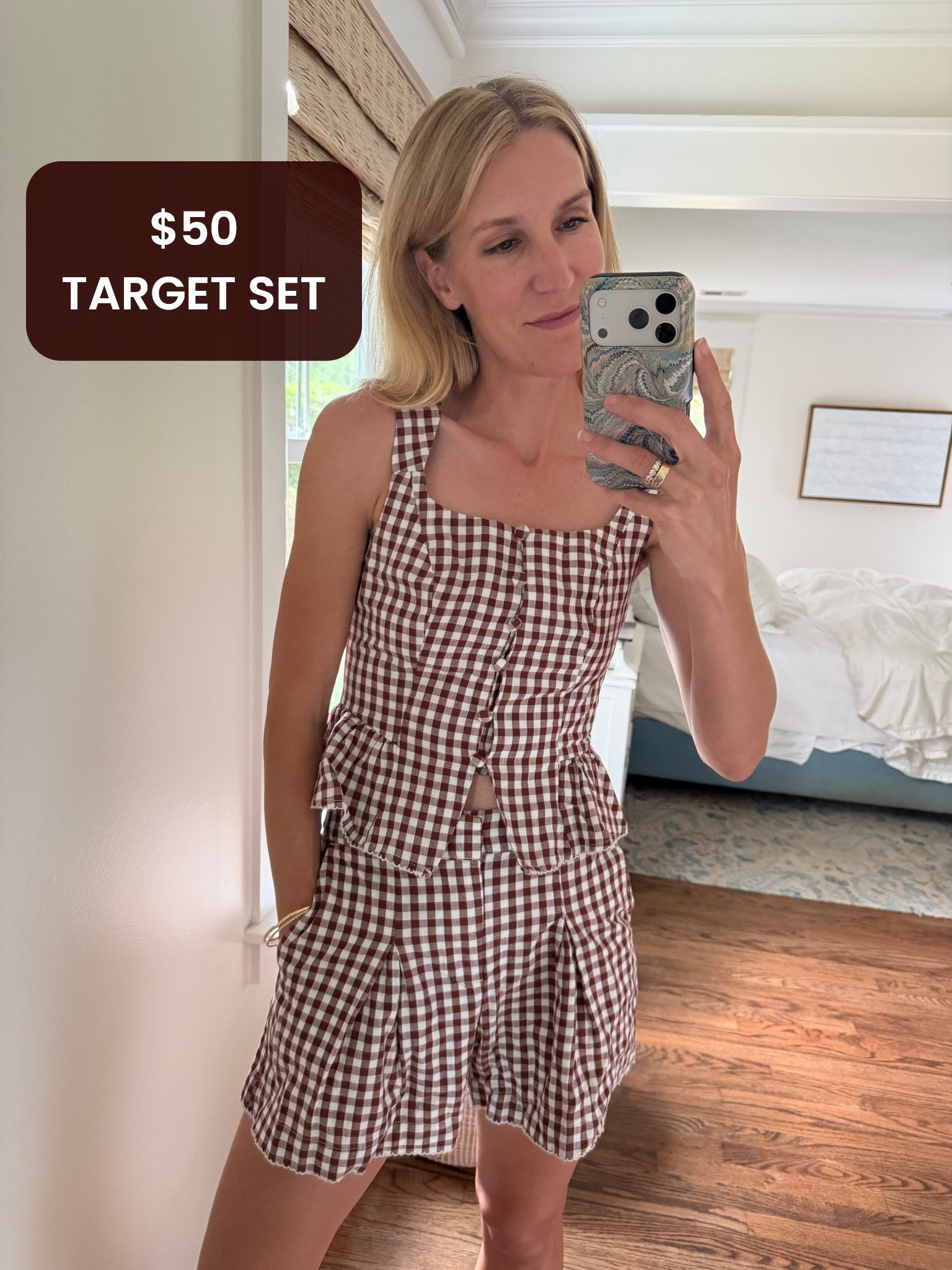 A cute brown gingham target set styled together or separately! Shorts run roomy. Wearing xs in both 

#LTKTall #LTKSeasonal