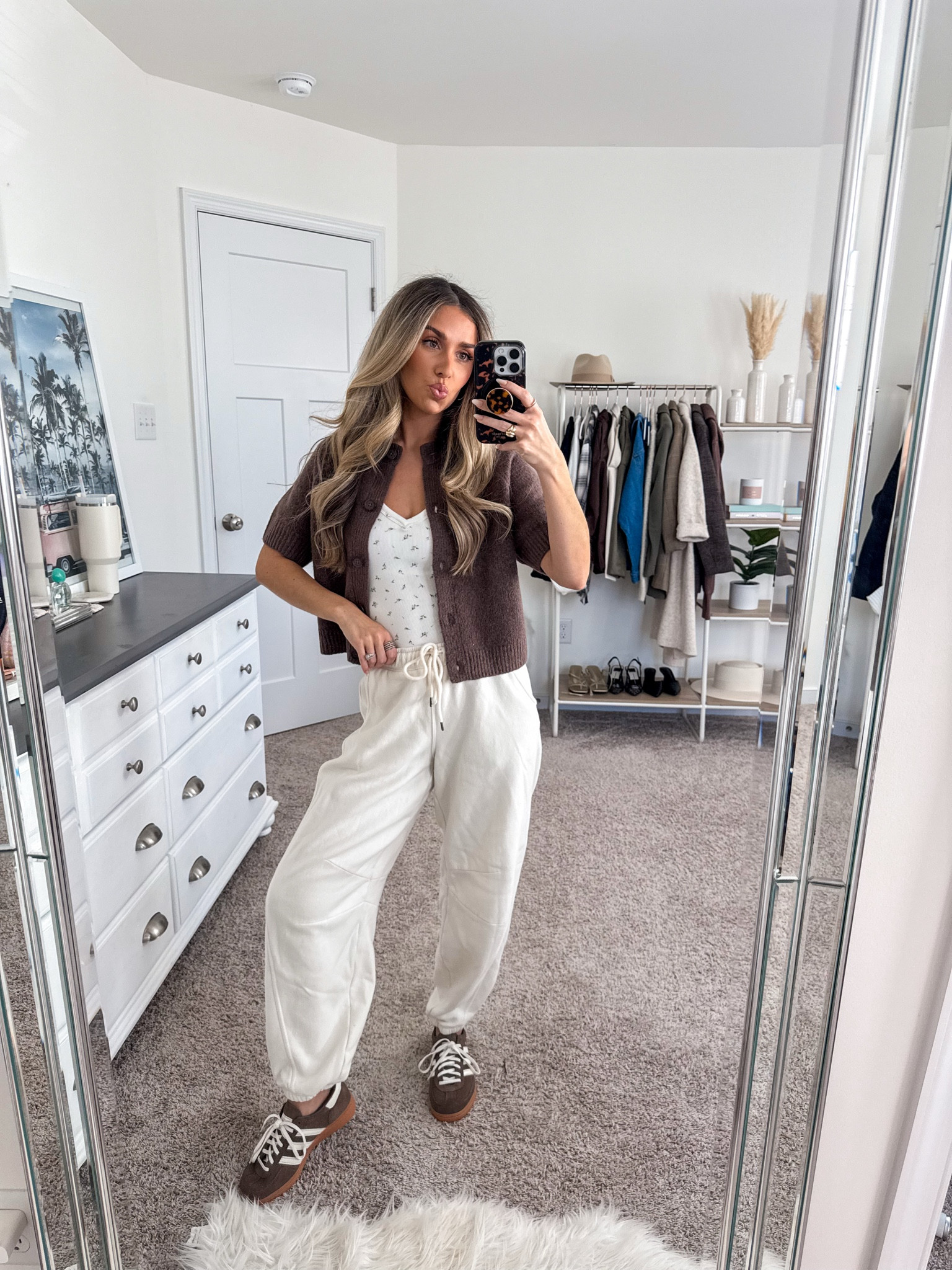 Cozy casual fall outfit 
+ sweater: xs
+ tank top: xs
+ sweatpants: xs 
+ brown adidas: run big size down 

#LTKFindsUnder100 #LTKSeasonal #LTKFindsUnder50