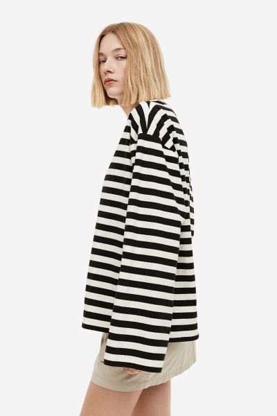 Oversized cotton top - Black/Striped - Ladies | H&M GB | H&M (UK, MY, IN, SG, PH, TW, HK)