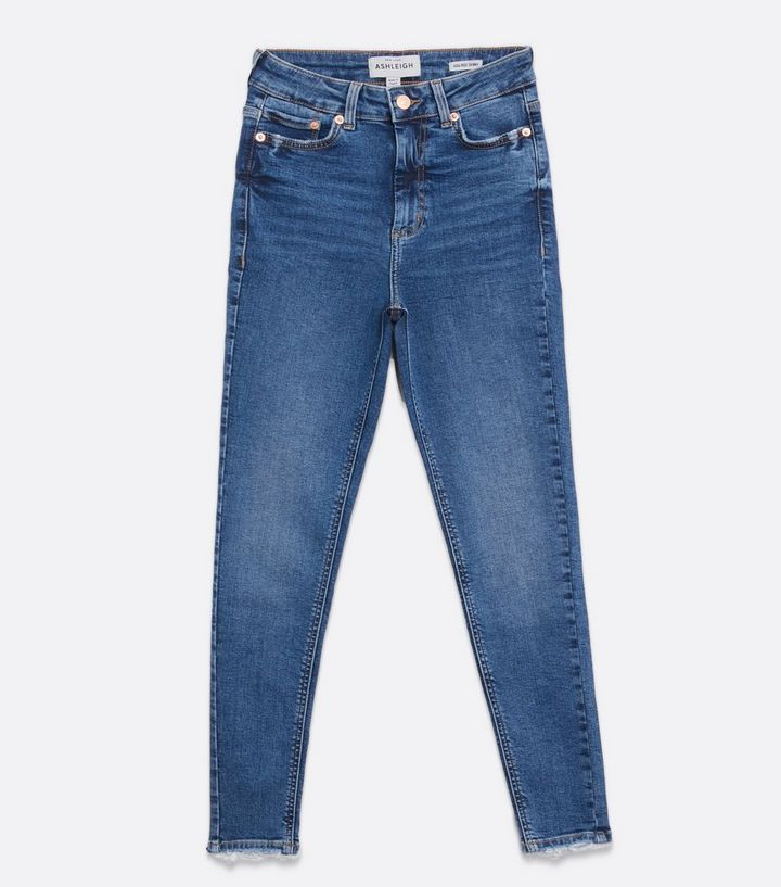 Blue Ripped Hem High Rise Ashleigh Skinny Jeans
						
						Add to Saved Items
						Remove from... | New Look (UK)