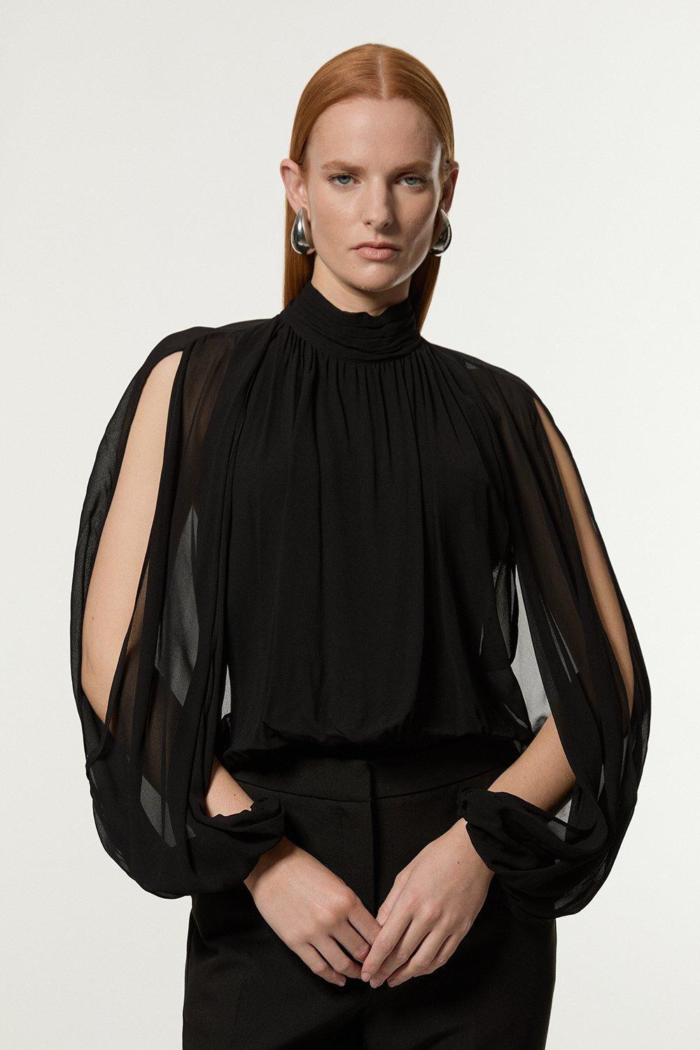 Viscose Georgette Cady Lace Insert Bodysuit | Karen Millen UK + IE + DE + NL