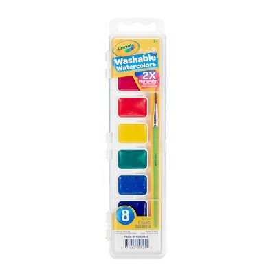 Crayola 8ct Kids Watercolor Paints with Brush: Washable Water-Based Tempera Set, Multicolor, Ages 3+ | Target