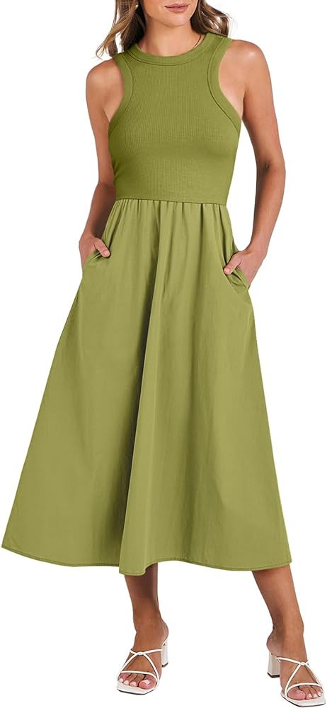 ANRABESS Women's Summer Casual Sleeveless Midi Sundress Knit High Neck Tank Top Racerback Flowy D... | Amazon (US)