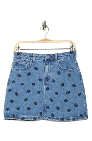 VERO MODA Solveig Embroidered Denim Miniskirt in Medium Blue Denim at Nordstrom Rack, Size Small | Nordstrom Rack
