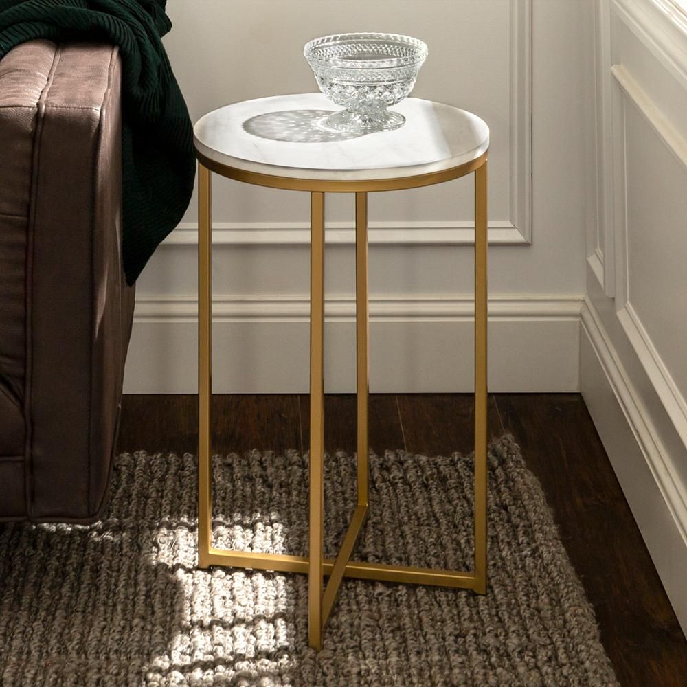 16 in. Marble/Gold Round Side Table | The Home Depot