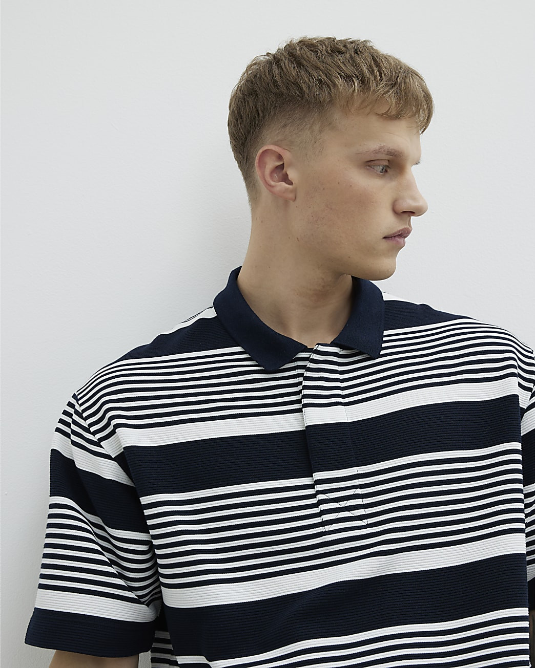 Navy Boxy Fit Stripe Short Sleeve Polo Shirt | River Island UK & IE