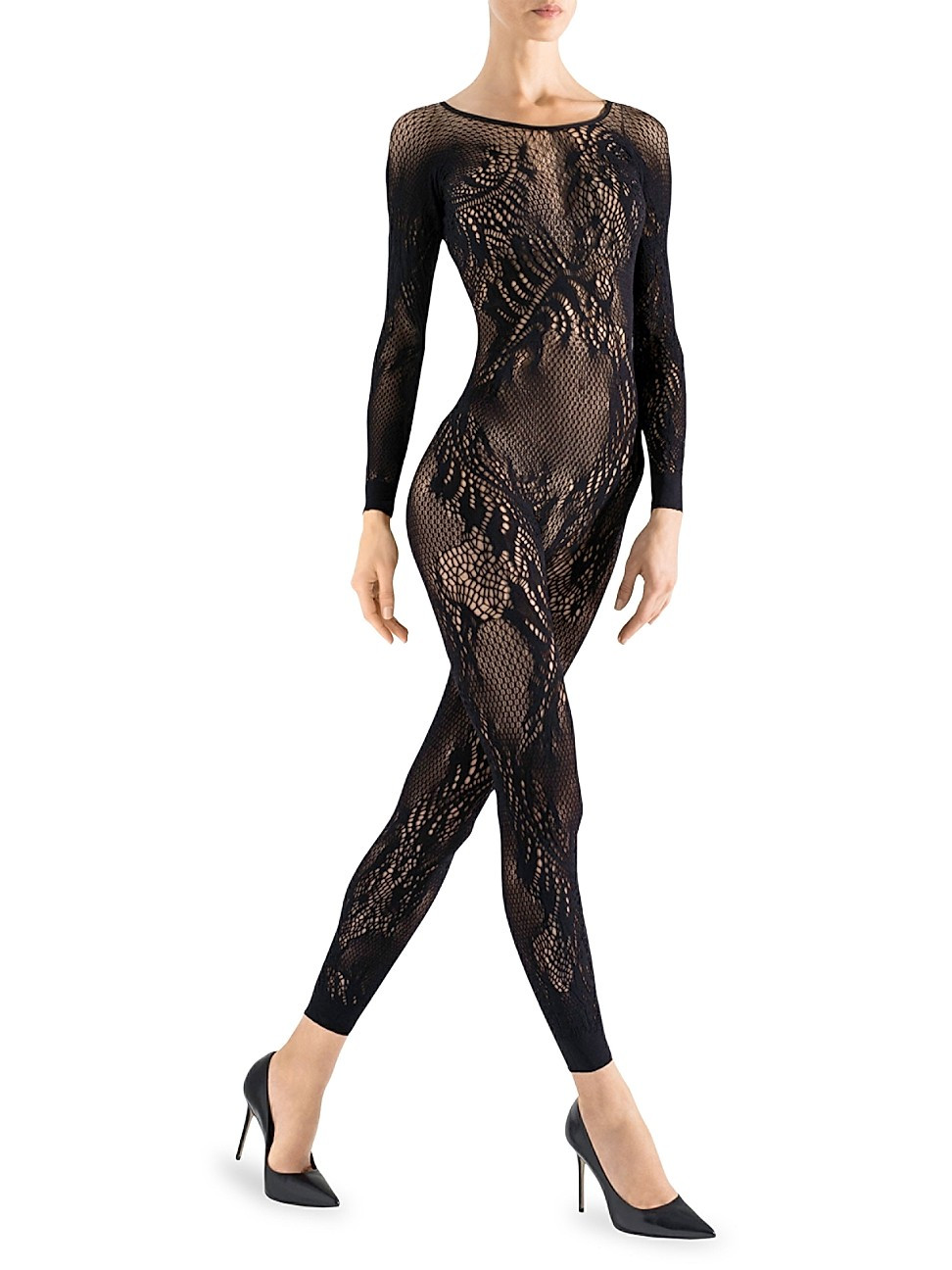 Women's Lace Feather Catsuit - Black - Size Large | Saks Fifth Avenue