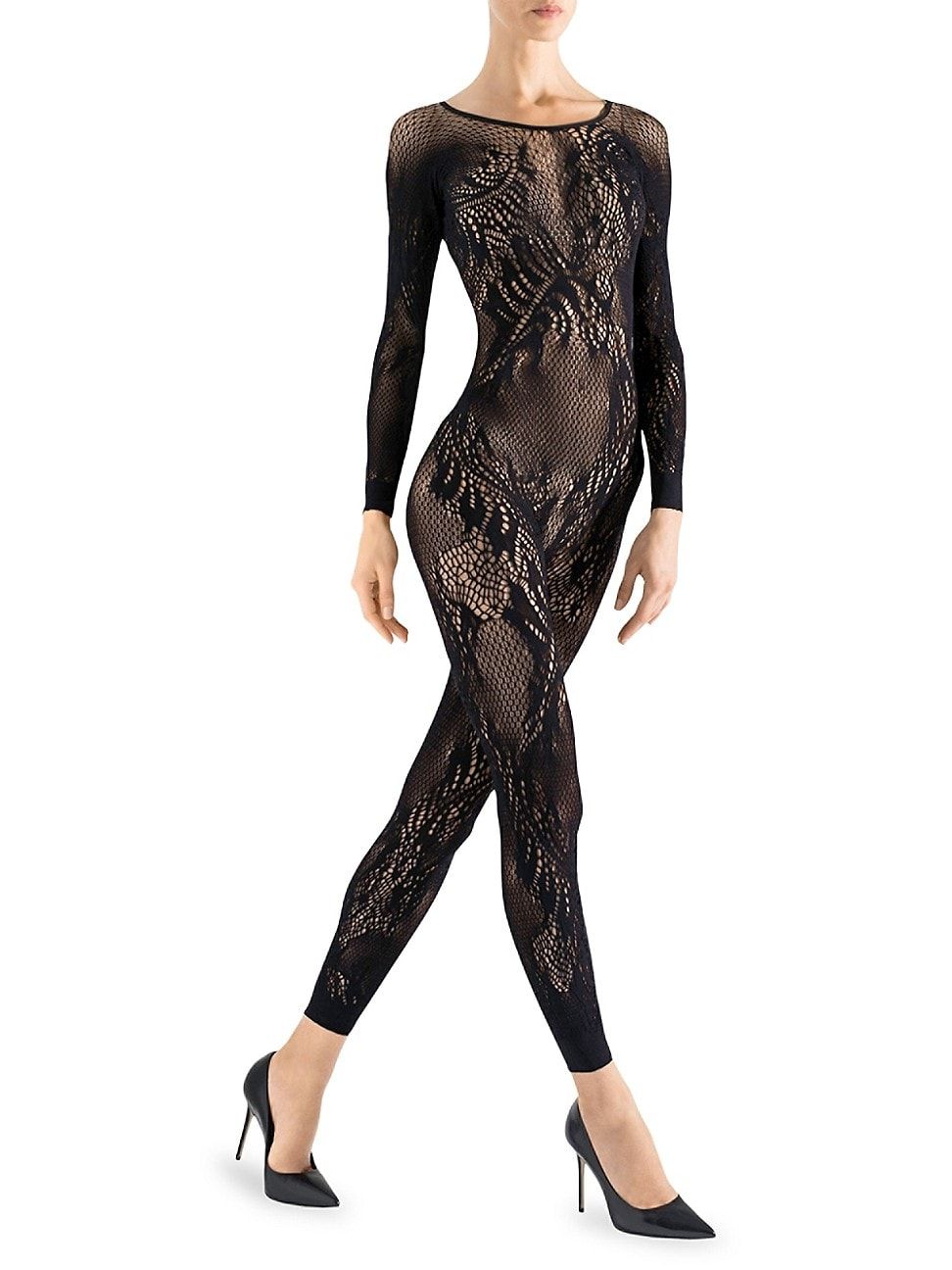 Women's Lace Feather Catsuit - Black - Size Large | Saks Fifth Avenue