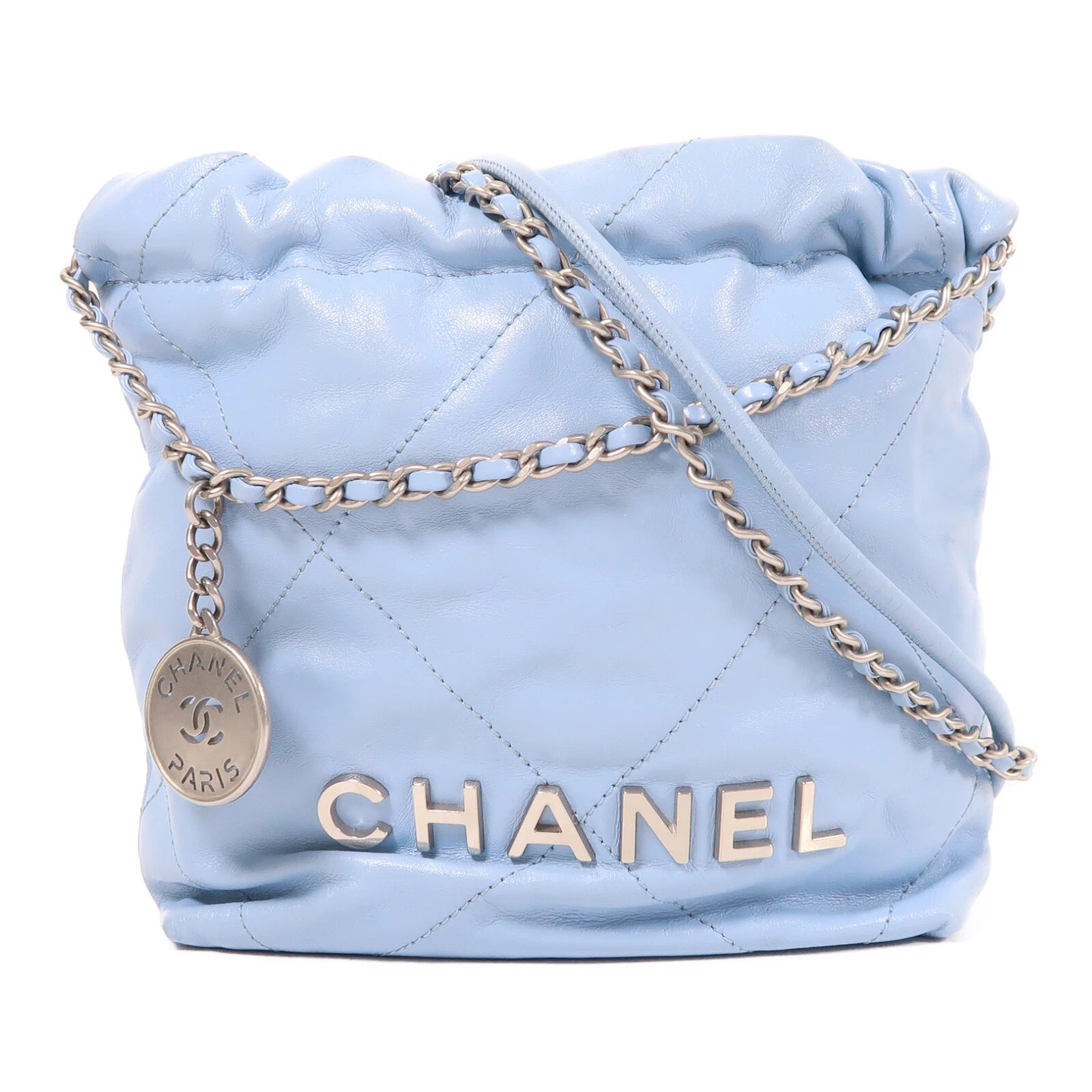 CHANEL CC SHW Chanel 22 Mini Chain Shoulder Bag Calfskin Leather Blue | eBay US